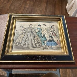 Gokey’s Ladies Vintage Fashion Illustration in Gold and Black Frame 15”x12”.
